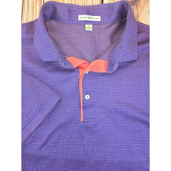 Peter Millar Mens Polo Shirt Large Purple Micro Check 100% Cotton - Picture 4 of 7